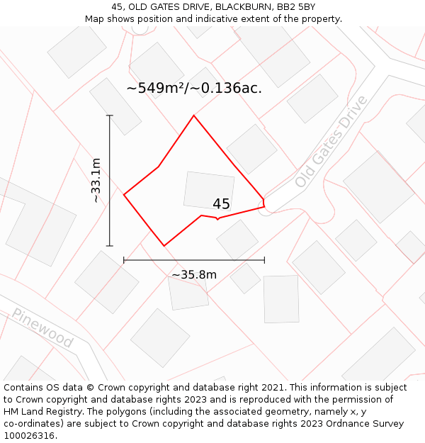 45, OLD GATES DRIVE, BLACKBURN, BB2 5BY: Plot and title map