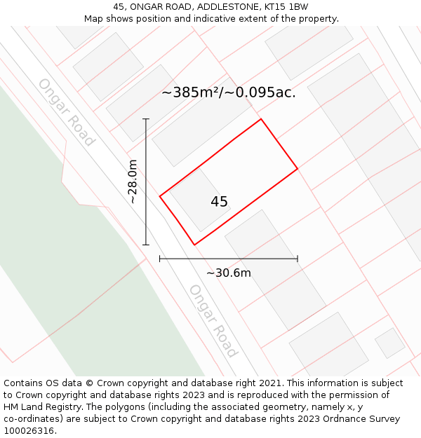 45, ONGAR ROAD, ADDLESTONE, KT15 1BW: Plot and title map