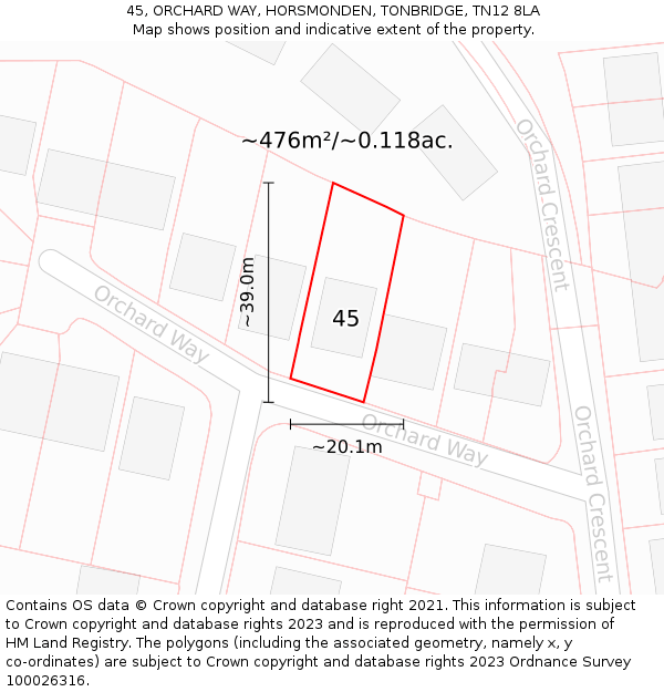 45, ORCHARD WAY, HORSMONDEN, TONBRIDGE, TN12 8LA: Plot and title map