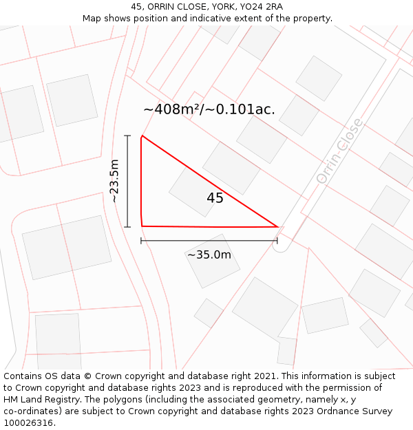 45, ORRIN CLOSE, YORK, YO24 2RA: Plot and title map