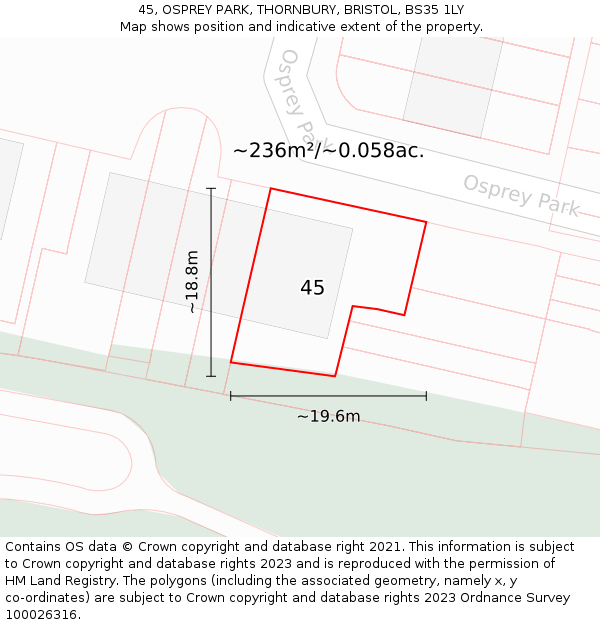 45, OSPREY PARK, THORNBURY, BRISTOL, BS35 1LY: Plot and title map