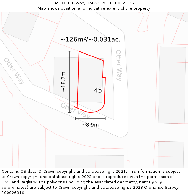 45, OTTER WAY, BARNSTAPLE, EX32 8PS: Plot and title map