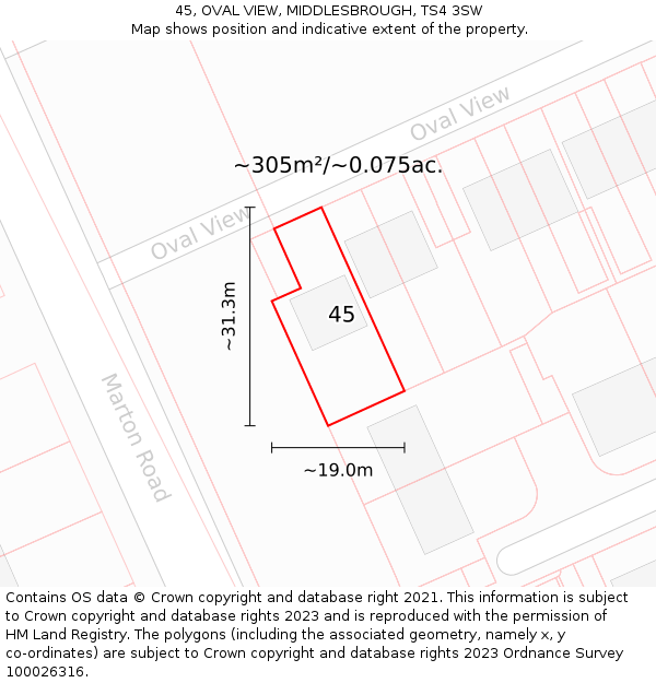 45, OVAL VIEW, MIDDLESBROUGH, TS4 3SW: Plot and title map
