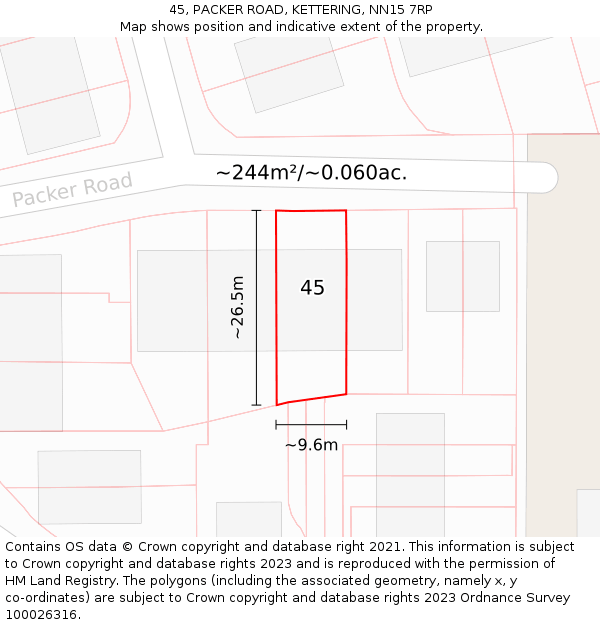 45, PACKER ROAD, KETTERING, NN15 7RP: Plot and title map