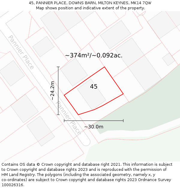 45, PANNIER PLACE, DOWNS BARN, MILTON KEYNES, MK14 7QW: Plot and title map