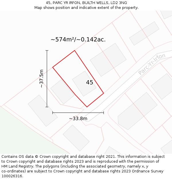 45, PARC YR IRFON, BUILTH WELLS, LD2 3NG: Plot and title map