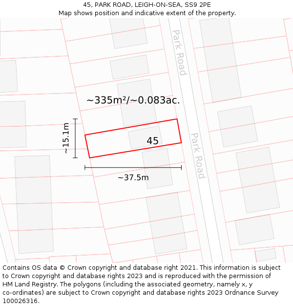 45, PARK ROAD, LEIGH-ON-SEA, SS9 2PE: Plot and title map