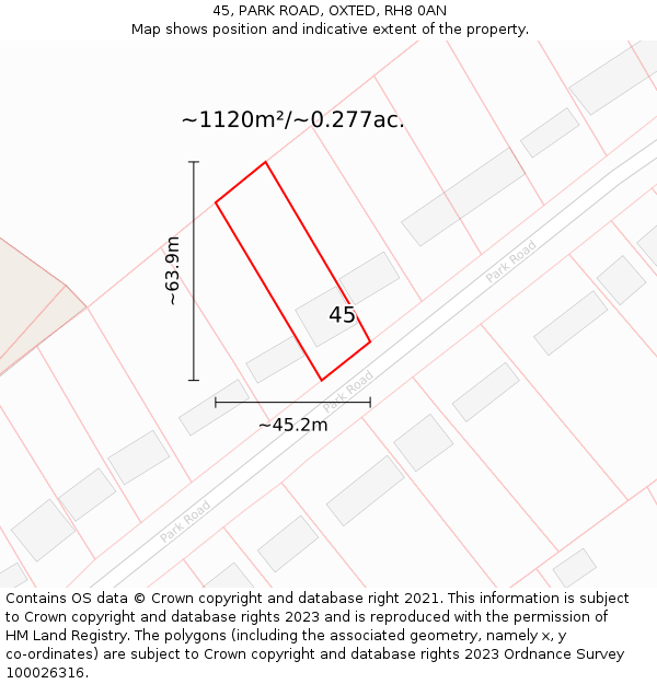 45, PARK ROAD, OXTED, RH8 0AN: Plot and title map