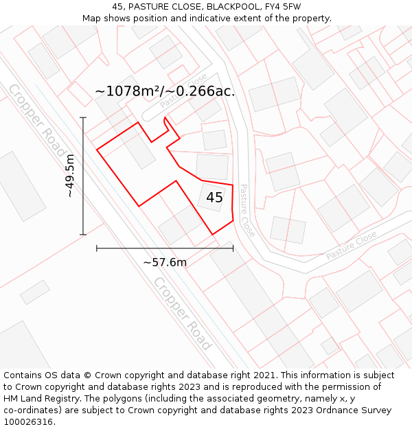 45, PASTURE CLOSE, BLACKPOOL, FY4 5FW: Plot and title map