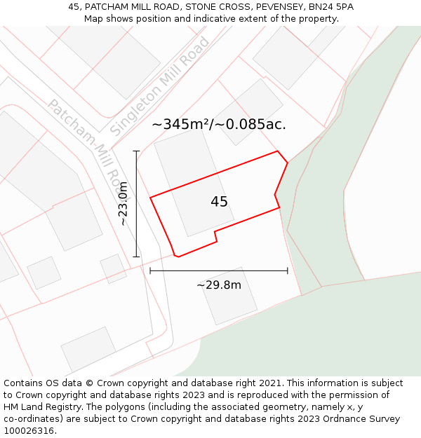 45, PATCHAM MILL ROAD, STONE CROSS, PEVENSEY, BN24 5PA: Plot and title map