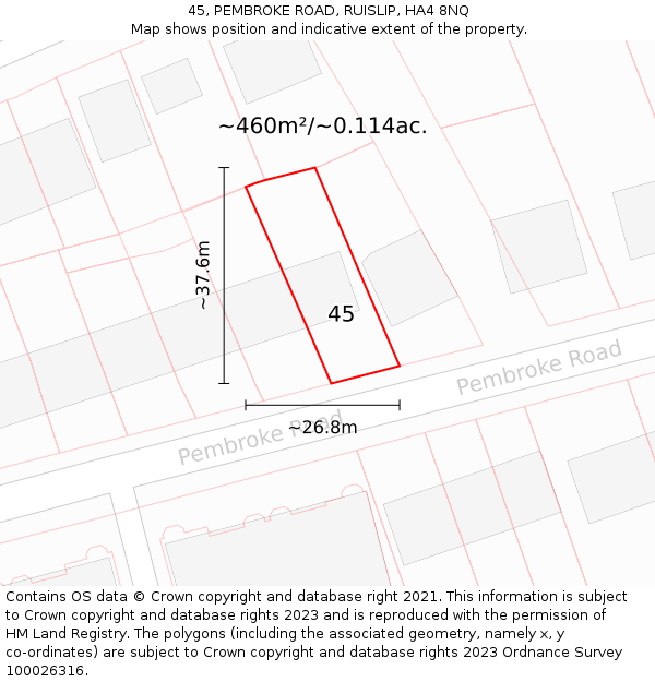 45, PEMBROKE ROAD, RUISLIP, HA4 8NQ: Plot and title map