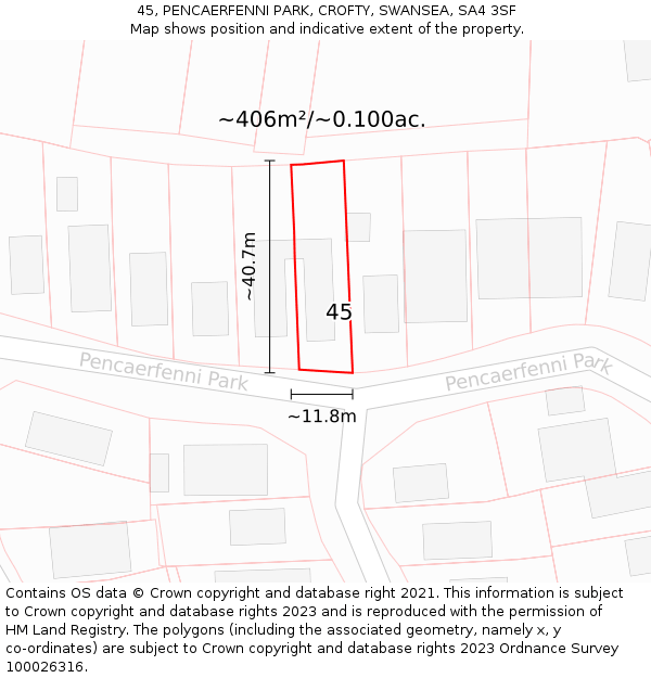 45, PENCAERFENNI PARK, CROFTY, SWANSEA, SA4 3SF: Plot and title map