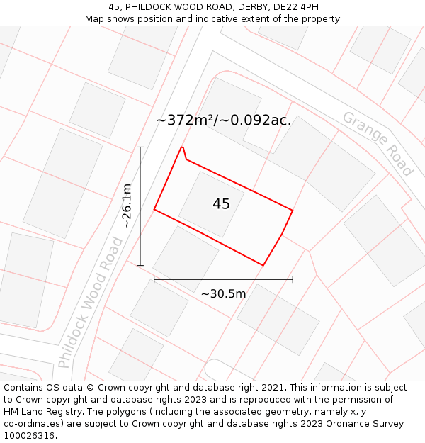 45, PHILDOCK WOOD ROAD, DERBY, DE22 4PH: Plot and title map