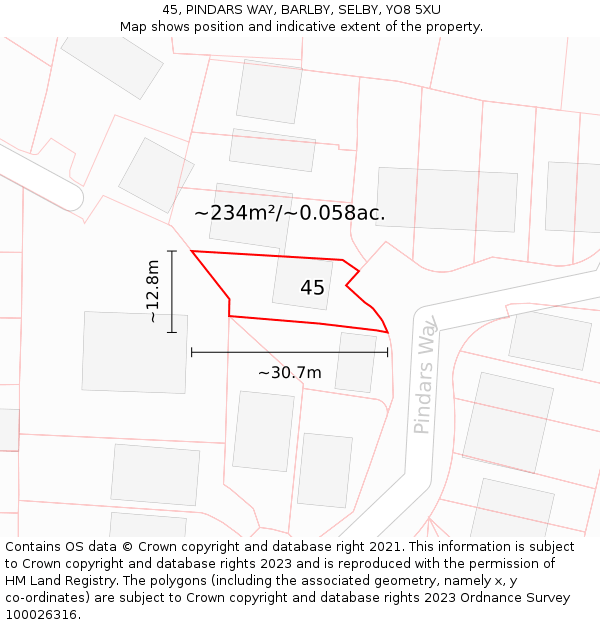 45, PINDARS WAY, BARLBY, SELBY, YO8 5XU: Plot and title map