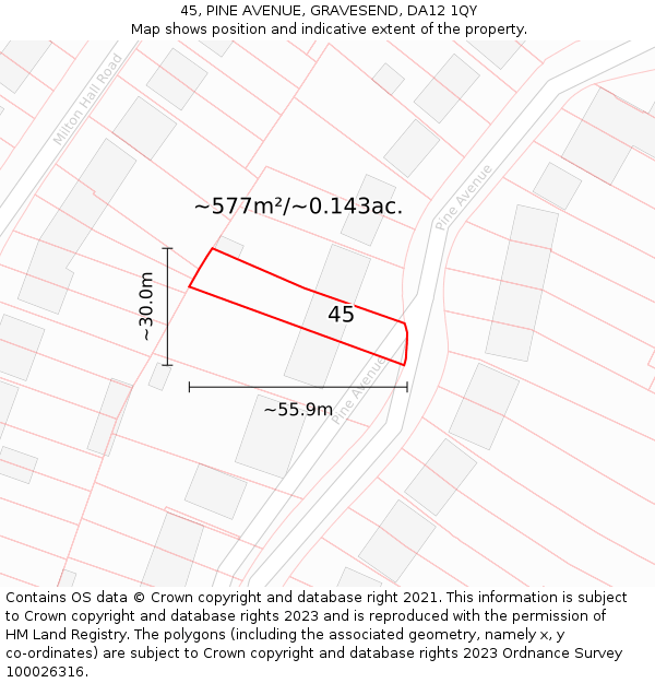 45, PINE AVENUE, GRAVESEND, DA12 1QY: Plot and title map