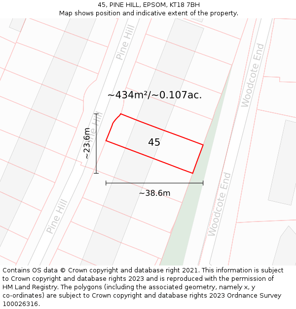45, PINE HILL, EPSOM, KT18 7BH: Plot and title map
