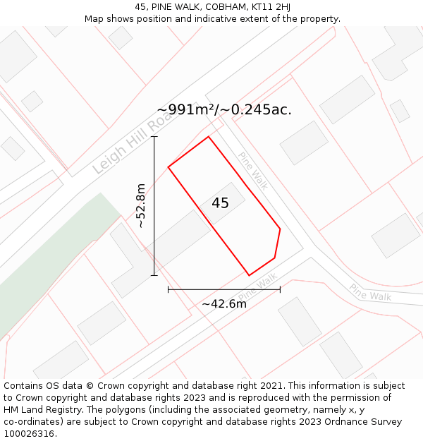 45, PINE WALK, COBHAM, KT11 2HJ: Plot and title map