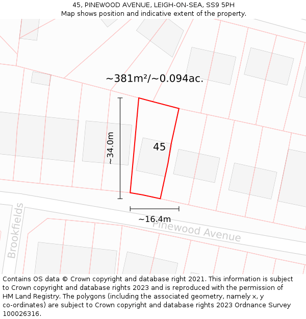 45, PINEWOOD AVENUE, LEIGH-ON-SEA, SS9 5PH: Plot and title map
