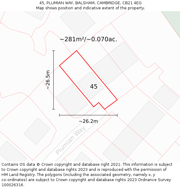 45, PLUMIAN WAY, BALSHAM, CAMBRIDGE, CB21 4EG: Plot and title map