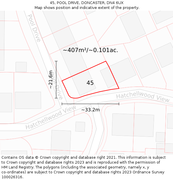 45, POOL DRIVE, DONCASTER, DN4 6UX: Plot and title map