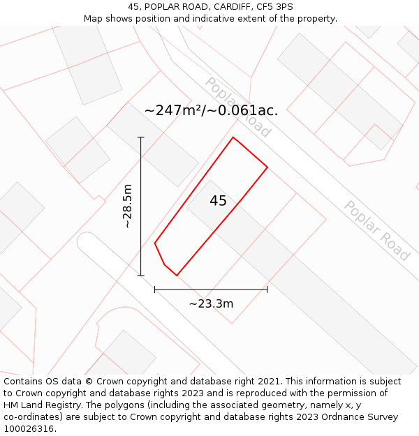 45, POPLAR ROAD, CARDIFF, CF5 3PS: Plot and title map