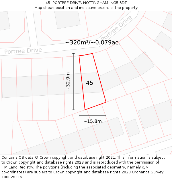45, PORTREE DRIVE, NOTTINGHAM, NG5 5DT: Plot and title map