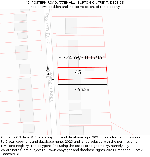45, POSTERN ROAD, TATENHILL, BURTON-ON-TRENT, DE13 9SJ: Plot and title map