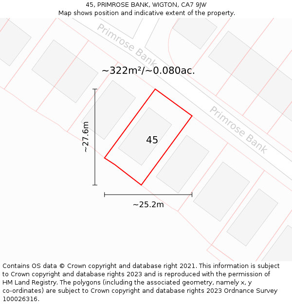 45, PRIMROSE BANK, WIGTON, CA7 9JW: Plot and title map