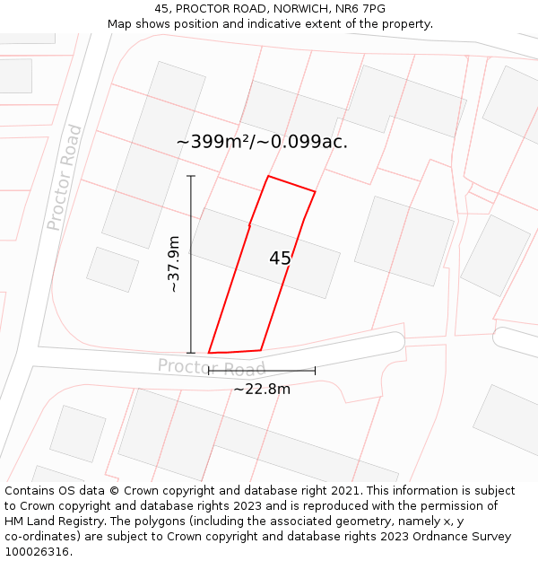 45, PROCTOR ROAD, NORWICH, NR6 7PG: Plot and title map