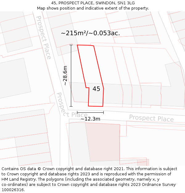 45, PROSPECT PLACE, SWINDON, SN1 3LG: Plot and title map