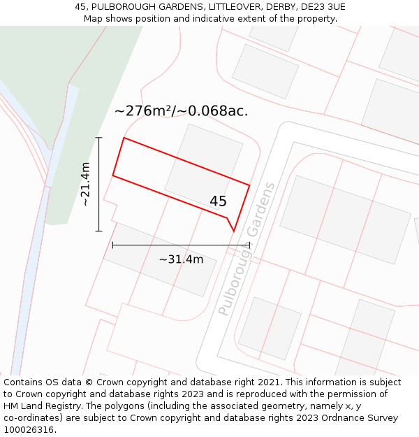 45, PULBOROUGH GARDENS, LITTLEOVER, DERBY, DE23 3UE: Plot and title map