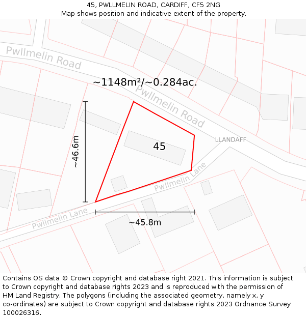 45, PWLLMELIN ROAD, CARDIFF, CF5 2NG: Plot and title map