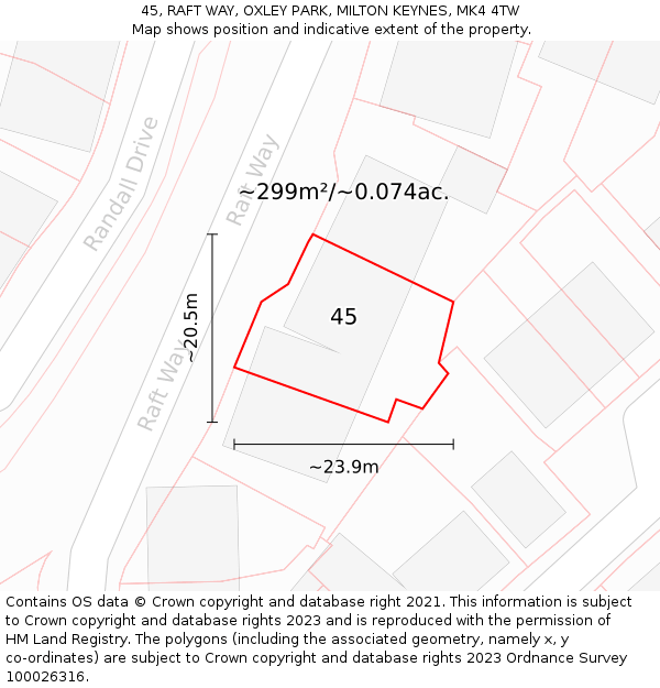 45, RAFT WAY, OXLEY PARK, MILTON KEYNES, MK4 4TW: Plot and title map