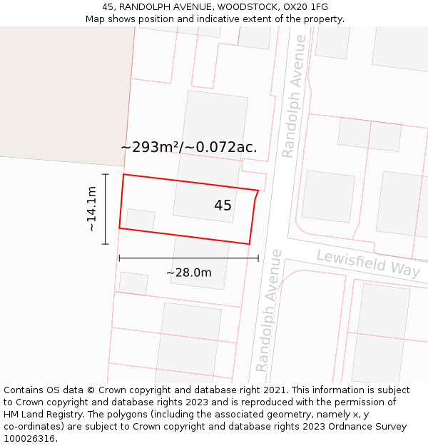 45, RANDOLPH AVENUE, WOODSTOCK, OX20 1FG: Plot and title map