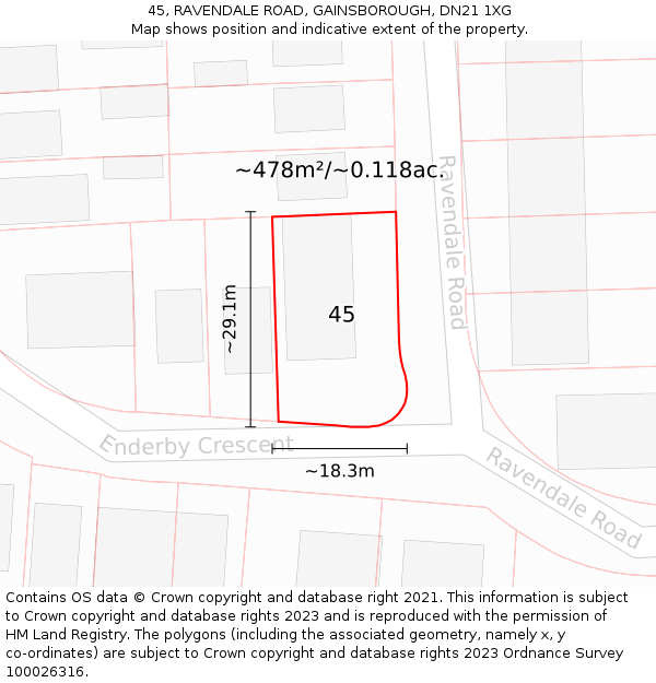 45, RAVENDALE ROAD, GAINSBOROUGH, DN21 1XG: Plot and title map
