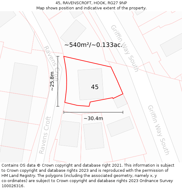 45, RAVENSCROFT, HOOK, RG27 9NP: Plot and title map