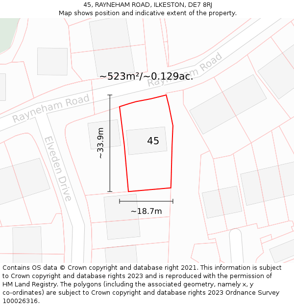 45, RAYNEHAM ROAD, ILKESTON, DE7 8RJ: Plot and title map