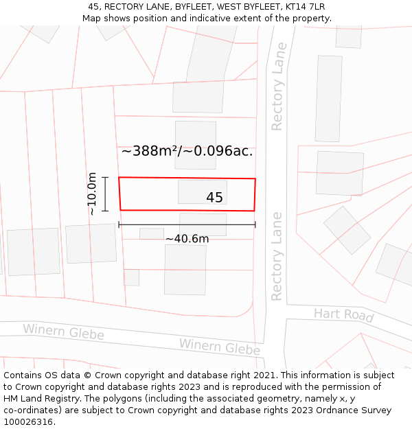 45, RECTORY LANE, BYFLEET, WEST BYFLEET, KT14 7LR: Plot and title map