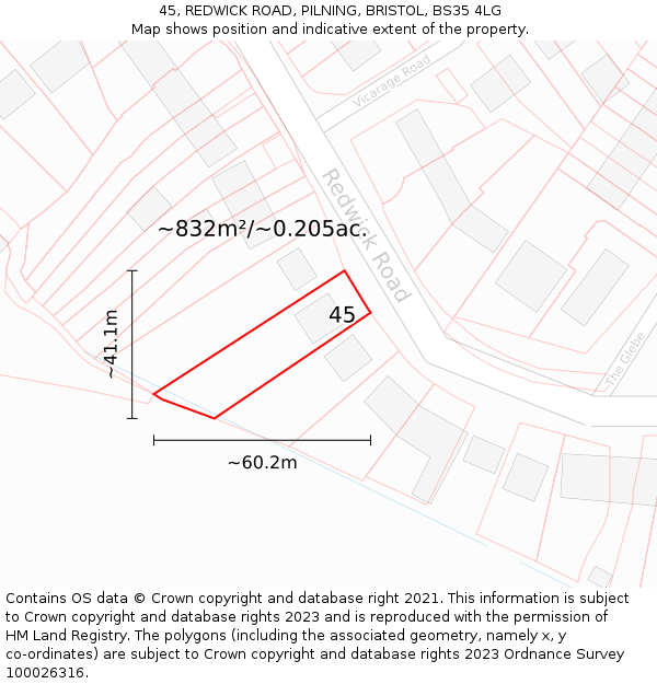 45, REDWICK ROAD, PILNING, BRISTOL, BS35 4LG: Plot and title map