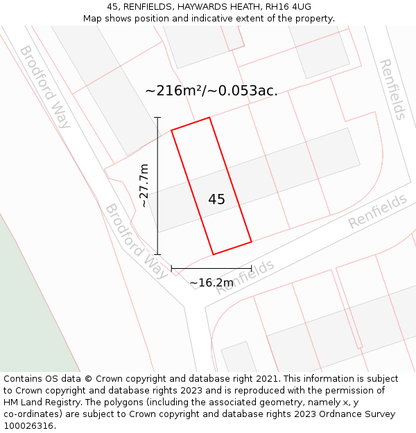 45, RENFIELDS, HAYWARDS HEATH, RH16 4UG: Plot and title map