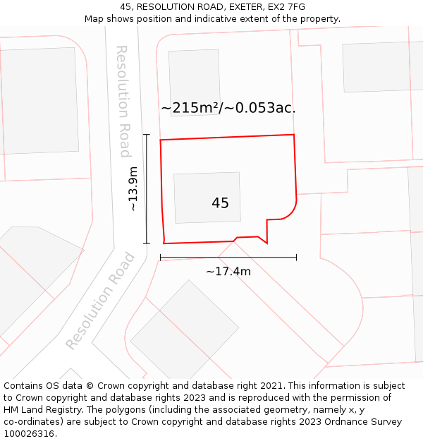 45, RESOLUTION ROAD, EXETER, EX2 7FG: Plot and title map