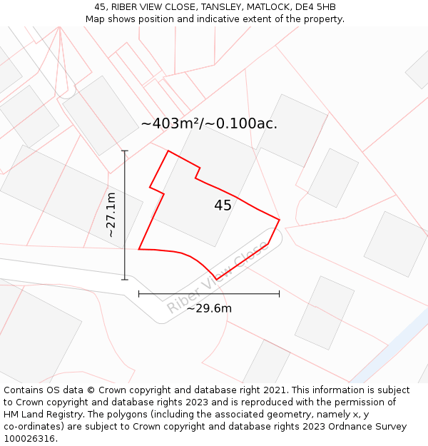 45, RIBER VIEW CLOSE, TANSLEY, MATLOCK, DE4 5HB: Plot and title map