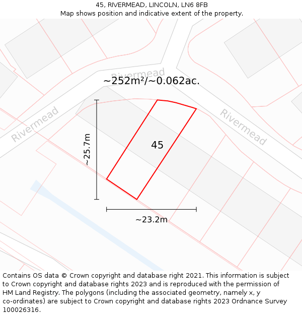 45, RIVERMEAD, LINCOLN, LN6 8FB: Plot and title map