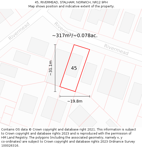 45, RIVERMEAD, STALHAM, NORWICH, NR12 9PH: Plot and title map