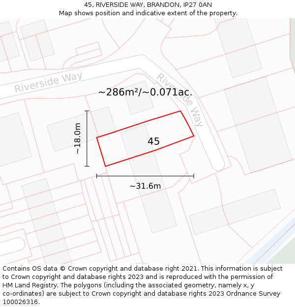 45, RIVERSIDE WAY, BRANDON, IP27 0AN: Plot and title map