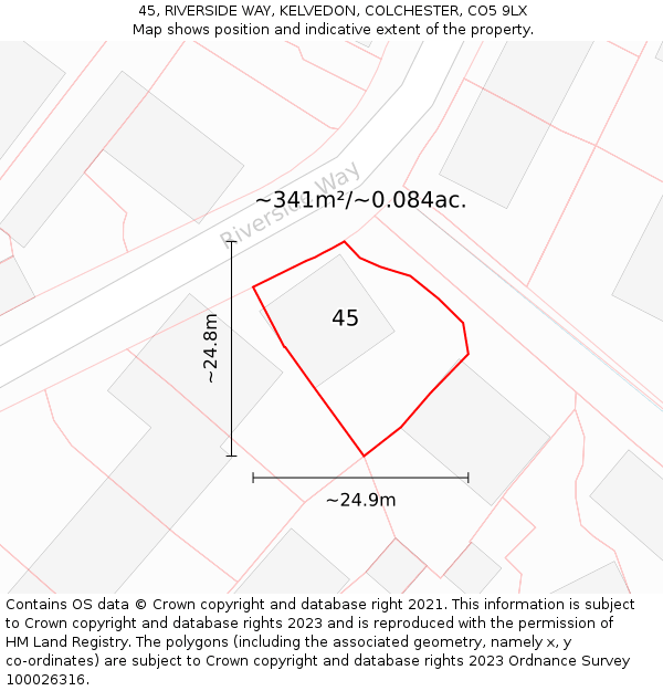 45, RIVERSIDE WAY, KELVEDON, COLCHESTER, CO5 9LX: Plot and title map