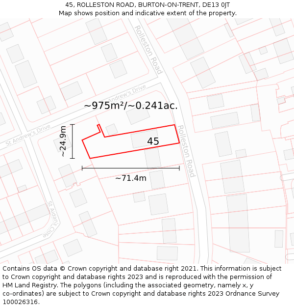 45, ROLLESTON ROAD, BURTON-ON-TRENT, DE13 0JT: Plot and title map