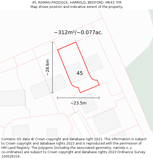 45, ROMAN PADDOCK, HARROLD, BEDFORD, MK43 7FR: Plot and title map