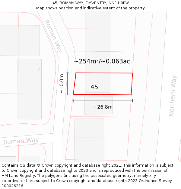 45, ROMAN WAY, DAVENTRY, NN11 0RW: Plot and title map