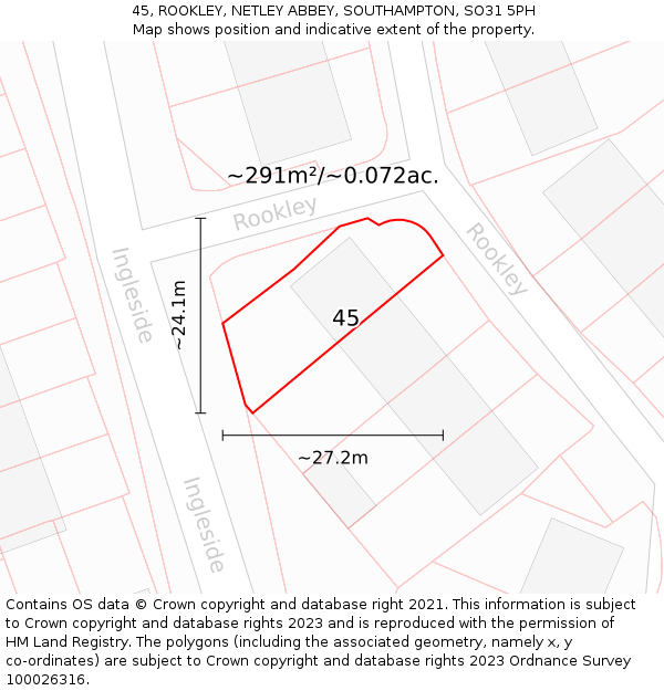 45, ROOKLEY, NETLEY ABBEY, SOUTHAMPTON, SO31 5PH: Plot and title map